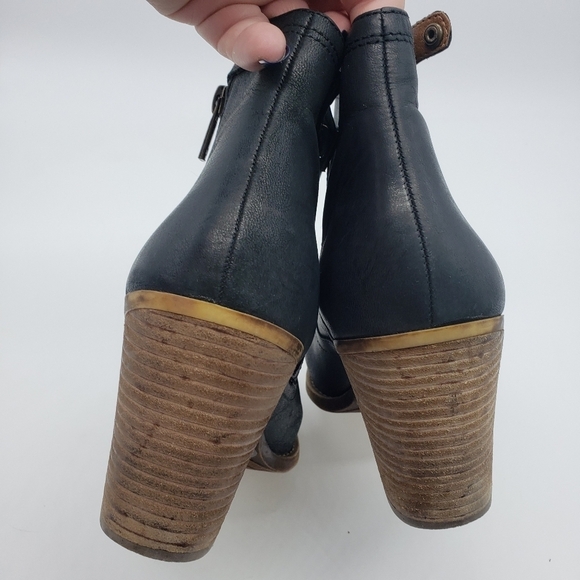 Lucky Brand women US 9.5 black ankle booties leather stacked heel side zip snap - Picture 11 of 14